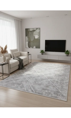 Odak İnci H7399A Gri-Beyaz Halı 200x280 | Geometrik Çapraz Çizgili Modern Halı