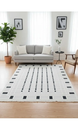 Veseo İskandinavy NU1074 Koyu Mavi Halı 200x275 | Geometrik Lacivert Blok Desenli Halı