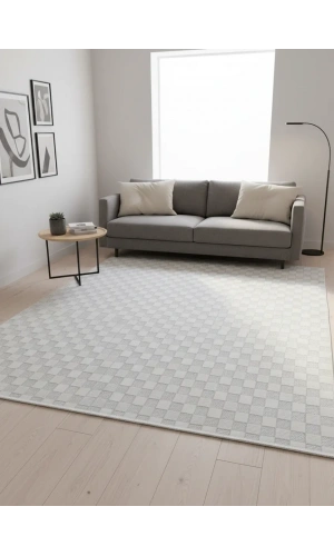 Excellence Monica MC331A Gri Halı 200x275 | Kare Mozaik Desenli Modern Halı