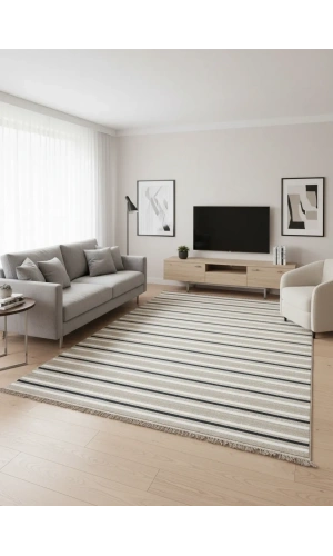 Veseo İskandinavy NU1075 Koyu Mavi Halı 200x275 | Lacivert Şeritli Bohem Halı