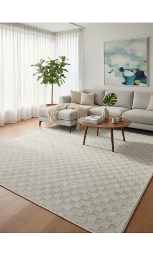 Excellence Monica MC331A Bej Halı 200x275 | Kare Mozaik Desenli Modern Halı