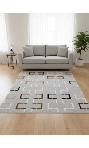 Excellence Monica MC370A Çok Renkli Halı 200x275 | Geometrik Kare Desenli Renkli Halı