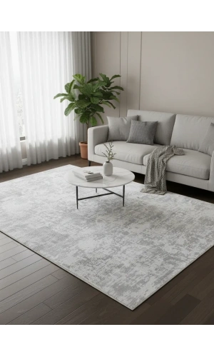 Odak İnci H7397A Beyaz Halı 200x280 | Soyut Eskitme Desenli Modern Halı