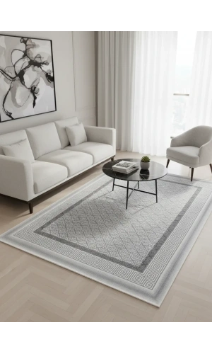 Seher 6877O Gri-Beyaz Halı 200x280 | Kontrast Desenli Modern Halı