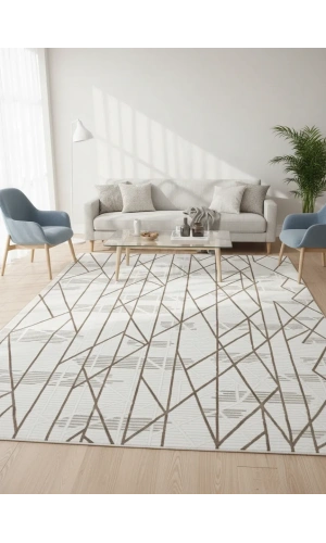 Seher H6895B Koyu Bej-Beyaz Halı 200x280 | Klasik Şıklık Modern Dokunuş