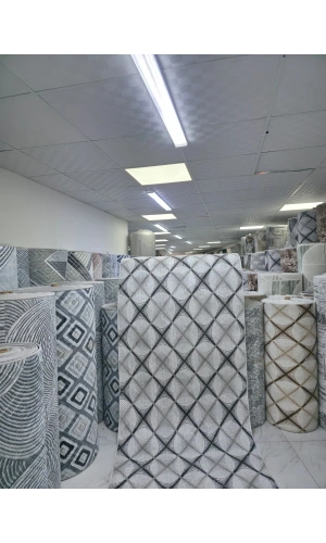 Dinarsu D017 Gri-Beyaz Halı | Büyük Baklava Ağ Desenli Modern Halı