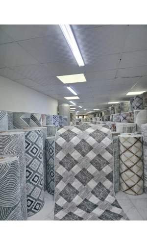 Dinarsu D016 Gri-Beyaz Halı | Ahşap Dokulu Çapraz Desen Modern Halı