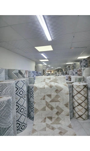 Dinarsu D013 Bej Halı | Üçgen Patchwork Geometrik Modern Halı