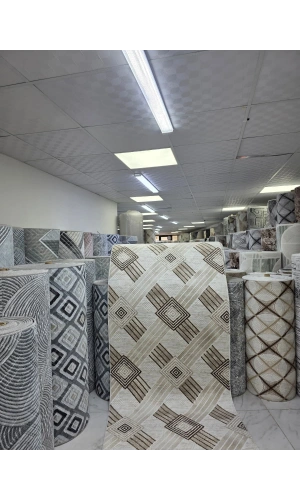 Dinarsu D007 Bej-Kahve Halı | Çapraz Baklava Çizgili Modern Halı