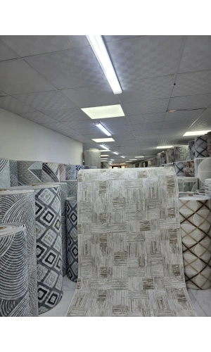 Dinarsu D006 Gri-Bej Halı | Kare Blok Soyut Dokulu Halı