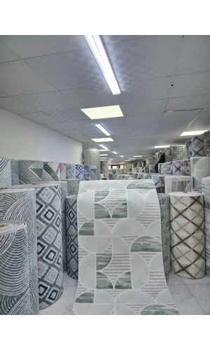 Dinarsu D005 Beyaz-Yeşil Halı | Geometrik Yıldız Desenli Modern Halı