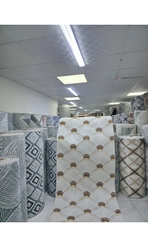 Dinarsu D004 Beyaz-Gold Halı | Art Deco Balık Pulu Desenli Lüks Halı