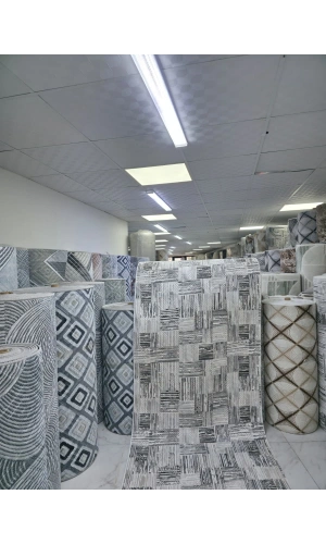 Dinarsu D002 Gri Halı | Kare Blok Çizgili Modern Halı