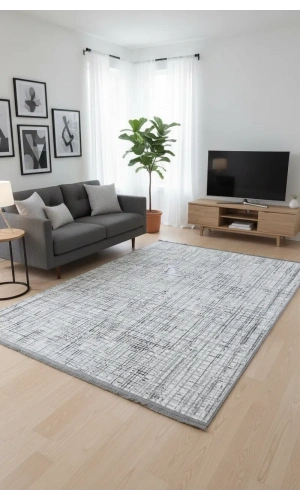 Veseo Asil NU1329 Krem-Gri Halı 150x220 | Çizgi Kare Dokulu Soyut Modern Halı