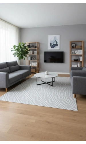 Veseo Armoni 40144A Krem Halı 150x220 | Baklava Çizgili Geometrik Modern Halı