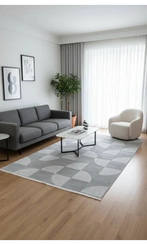 Veseo Armoni 40175A Krem-Açık Bej Halı 150x220 | Geometrik Yarım Daire Bauhaus Halı