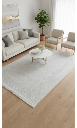 Veseo Armoni 40071A Krem Halı 150x220 | Üçgen Çizgili Geometrik Modern Halı