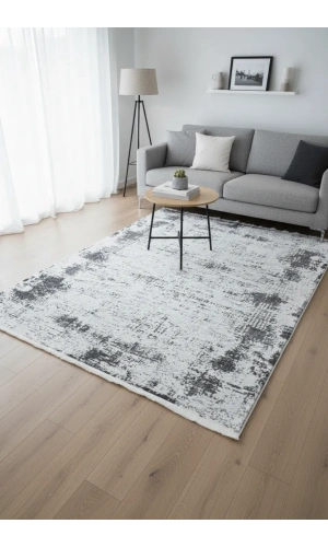 Veseo Asil NU1326 Krem-Gri Halı 150x220 | Soyut Vintage Eskitme Desenli Halı