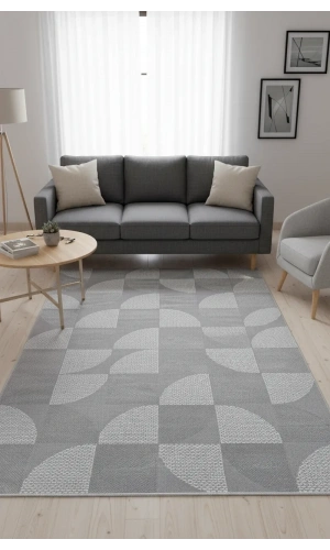 Veseo Armoni 40175A Açık Gri-Koyu Lacivert Halı 150x220 | Geometrik Yarım Daire Halı