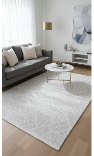 Veseo Armoni 40177A Krem Halı 150x220 | Üçgen Patchwork Geometrik Modern Halı