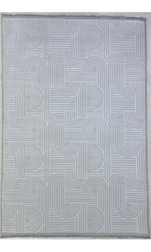 Veseo Asil NU1302 Açık Gri-Beyaz Halı 150x220 | Ark Labirent Çizgili Modern Halı