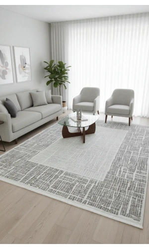 Veseo Armoni 40202A Krem-Açık Bej Halı 150x220 | Doğal Dokulu Bordürlü Halı