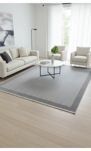 Veseo Armoni 40180A Açık Gri Halı 150x220 | Balıksırtı Bordürlü Modern Halı