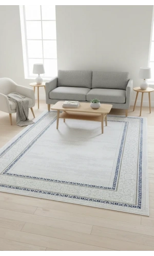 Veseo Armoni 40014A Krem-Koyu Lacivert Halı 150x220 | Bordürlü Klasik Modern Halı