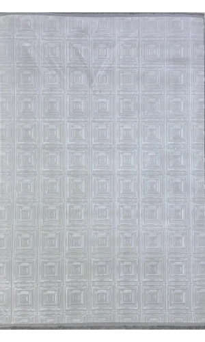 Veseo Asil NU1324A Açık Gri-Beyaz Halı 150x220 | İç İçe Kare Geometrik Halı