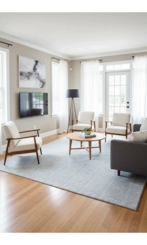 Veseo Asil NU1324A Açık Gri-Beyaz Halı 150x220 | İç İçe Kare Geometrik Halı