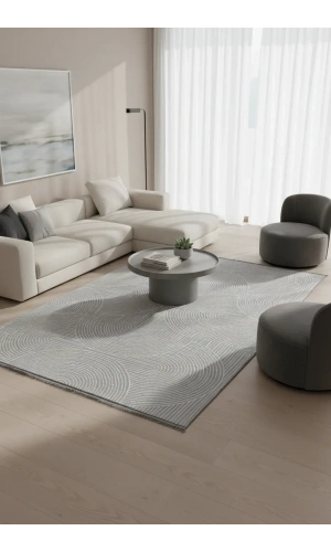 Veseo Asil NU1325 Açık Gri-Beyaz Halı 150x220 | Oval Ark Geometrik Modern Halı