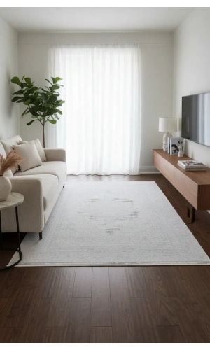 Veseo Asil NU1331 Açık Gri-Beyaz Halı 150x220 | Klasik Madalyon Desenli Halı