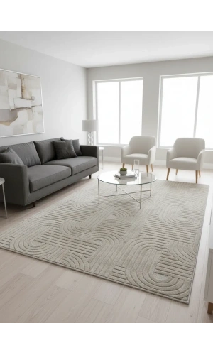 Excellence Level EN270P Kahverengi Vizon Labirent Salon Halısı 150x220 — Peluş Saçaklı