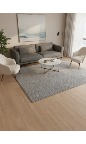 Excellence Level EN270P Antrasit Labirent Kıvrım Desen Salon Halısı 150x220 — Peluş Saçaklı