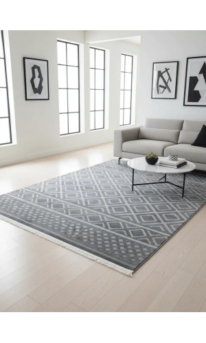 Excellence Level EN200P Antrasit Baklava Desen Salon Halısı 150x220 - İç İçe Geometrik