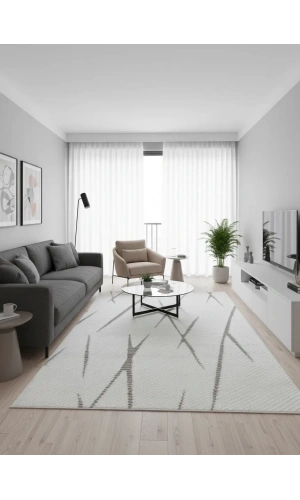 Excellence Golf GF709 Krem Vizon Çapraz Desen Salon Halısı 150x220 - Seyrek Motif Saçaklı