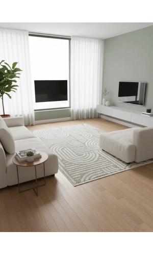 Excellence Golf GF705 Krem Vizon Soyut Modern Salon Halısı 150x220 - Kıvrım Desen