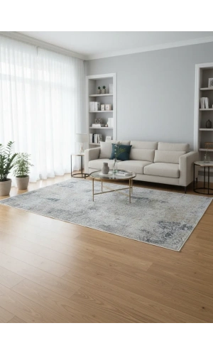 Asaryün Moda H4874 Mavi Gri Eskitme Patina Klasik Salon Halısı 150x233 — Saçaklı