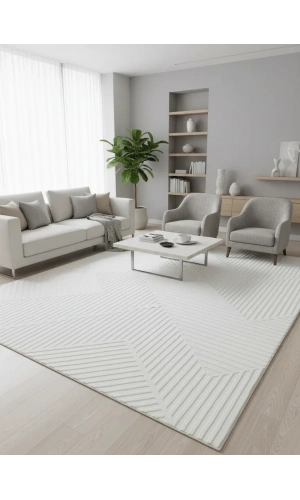 Çapan Armoni H6562A Beyaz Soyut Diagonal Salon Halısı 160x233 — Ton-on-Ton Peluş