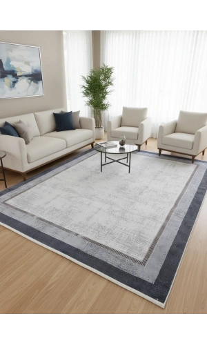 Bellino 4906 Gri Beyaz Eskitme Bordürlü Halı 160x230