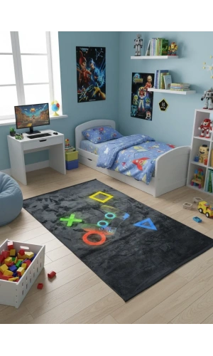 Bellino 5496 Gaming Joystick Çocuk Halısı Siyah 120x180