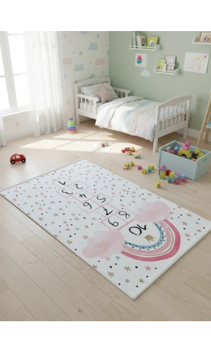 Bellino 5490 Çocuk Atlama Taşı Halısı Gökkuşağı Yıldızlı 120x180