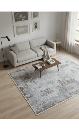 Bellino 4888 Beyaz Gri Eskitme Izgara Dokulu Halı 120x180