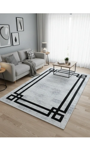 Bellino 4452 Beyaz Eskitme L-Köşe Bordürlü Halı 120x180