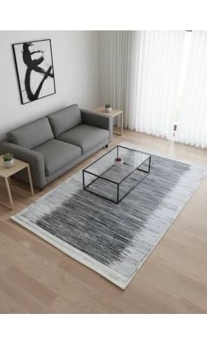 Bellino 4431 Beyaz Siyah Çizgili Gradyan Halı 120x180