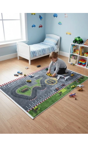 Bellino 5505 Çocuk Oyun Halısı Yarış Pisti Temalı 120x180