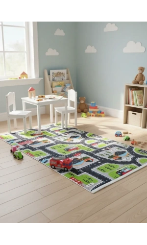 Bellino 5443 Gri Siyah Berberi Elmas Geometrik Halı 80x150