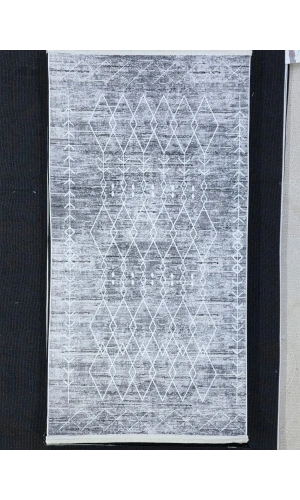 Bellino 4944 Gri Siyah Eskitme Çizgili Bordür Halı 80x150