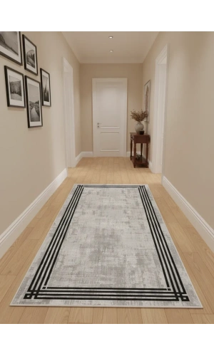 Bellino 4856 Gri Beyaz Eskitme Çift Çerçeve Halı 80x150