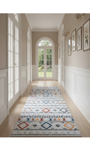 Bellino 4764 Beyaz Turuncu Madalyonlu Vintage Halı 80x150